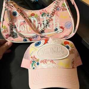 Von Dutch Kids Pink Graphic Hat and Bag Set